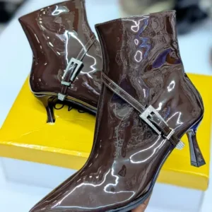 coffee patent leather boots